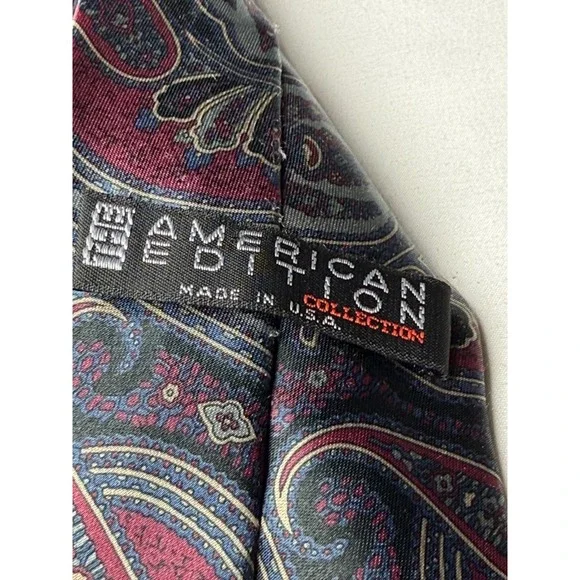 Paisley Silk Blend Neck Tie‎ Burgundy Blue Gray Formal Business - Picture 7 of 8